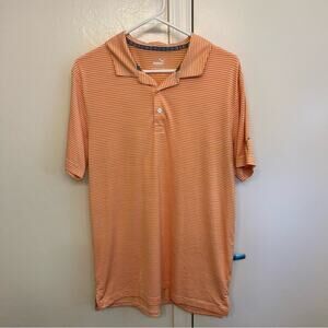 PUMA Golf Men’s Stripe Polo Shirt Medium Orange White Dri-Release Performance